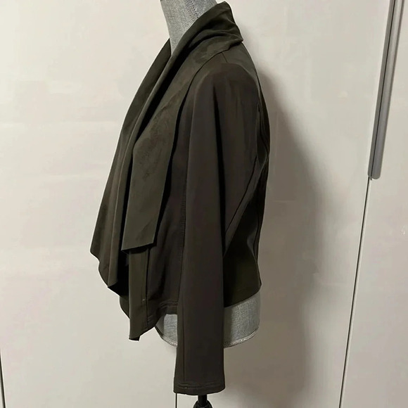 Drape Front Faux Leather Jacket Pockets, Size M - Picture 4 of 11